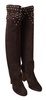 Dolce & Gabbana  Brown Suede Studded Knee High Shoes Boots
