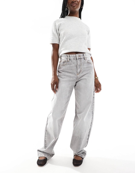 Bershka ultra wide leg jeans in light gray