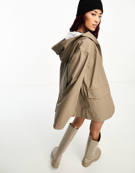 ASOS DESIGN rubberized rain coat in mushroom