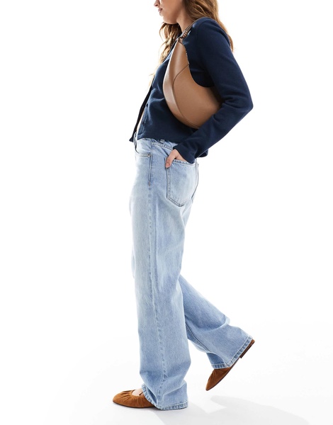 Bershka straight wide leg jeans in light blue wash