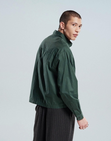 ASOS DESIGN boxy oversized shirt with chest embroidery in green