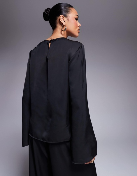 ASOS DESIGN long sleeve satin top in black - part of a set