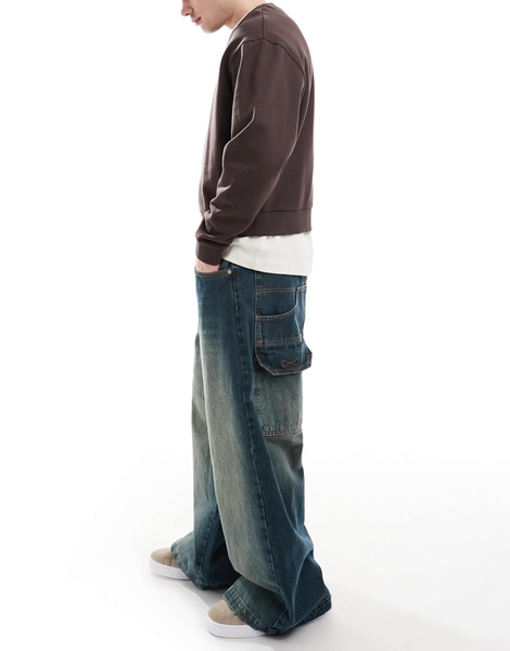 Bershka mega baggy jeans in blue wash