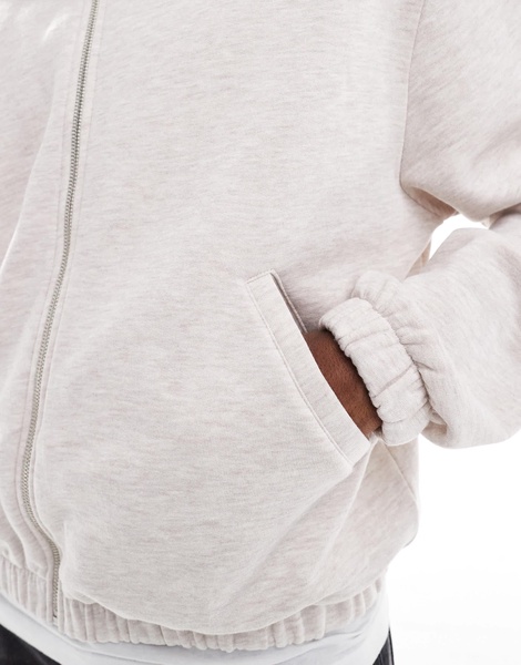 ASOS DESIGN 400g heavyweight boxy oversized zip through hoodie in oatmeal heather