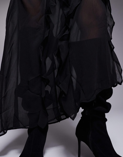 River Island chiffon ruffle maxi skirt in black