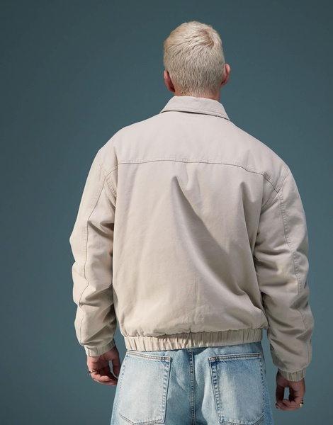 ASOS DESIGN oversized harrington jacket in stone
