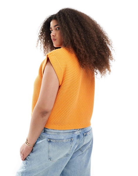 ASOS DESIGN Curve boxy knit stitch vest with button detail in orange