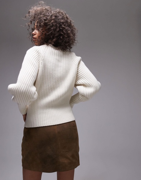 ARKET pure wool knit sweater with button shoulder detail in off-white