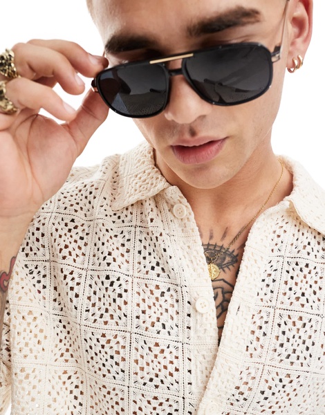 Bershka crochet patterned shirt in ecru