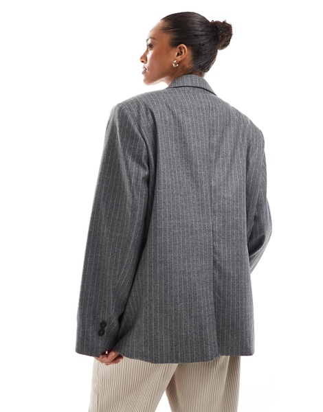 Bershka ultra oversized blazer in gray stripe