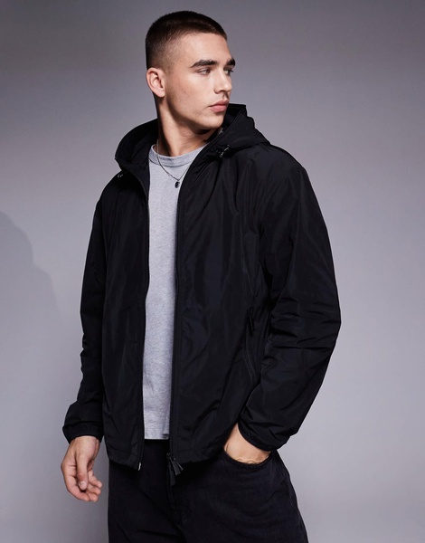 Armani Exchange hooded windbreaker jacket with logo in black