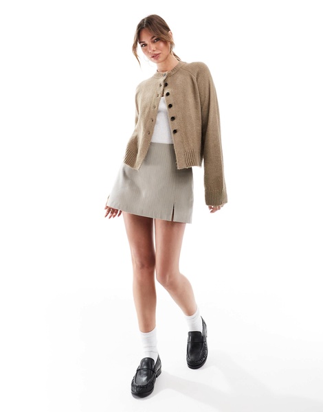 Stradivarius 90s mini skort in taupe pinstripe
