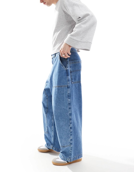 ASOS DESIGN baggy balloon jeans in mid wash blue