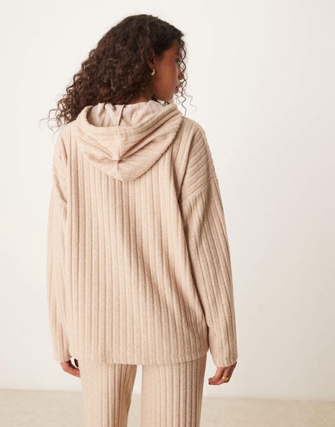 ASOS DESIGN supersoft wide rib longline oversized hoodie in oat - part of a set