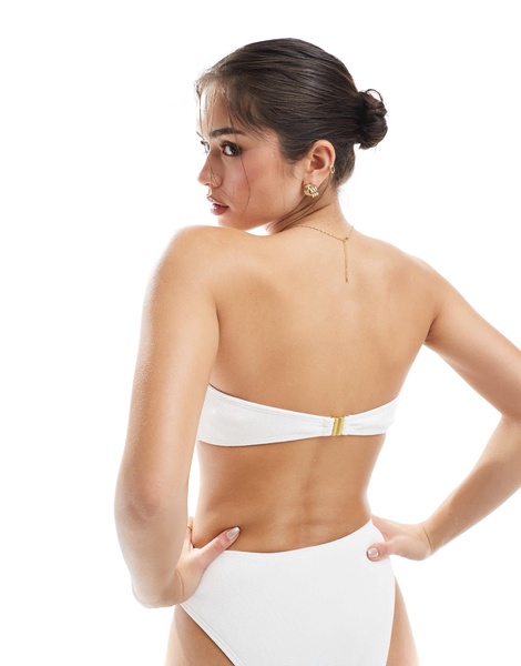 4th & Reckless bandeau knot detail crinkle bikini top in white - part of a set