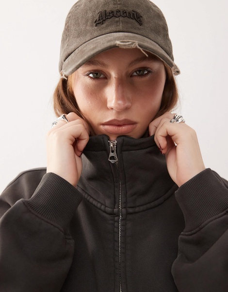 Weekday Jodi zip up funnel neck sweatshirt in dark gray