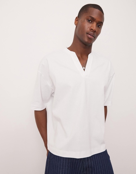 ASOS DESIGN heavyweight oversized T-shirt with notch neck detail in white
