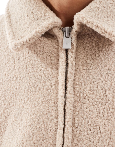 Bershka textured shearling jacket in ecru