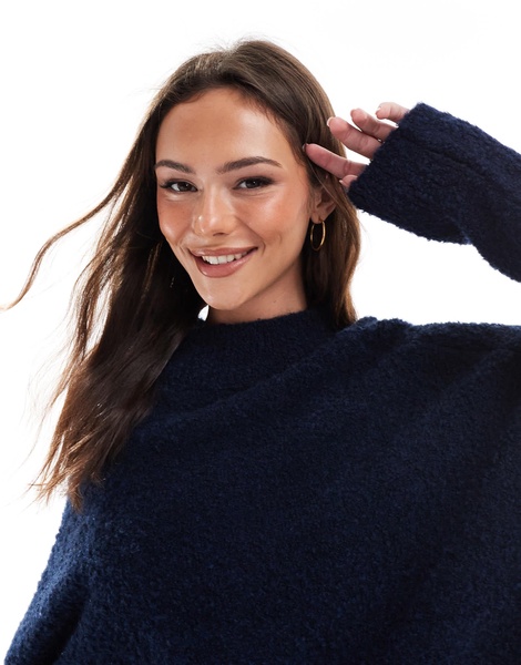 ASOS DESIGN crew neck oversized boucle sweater in navy