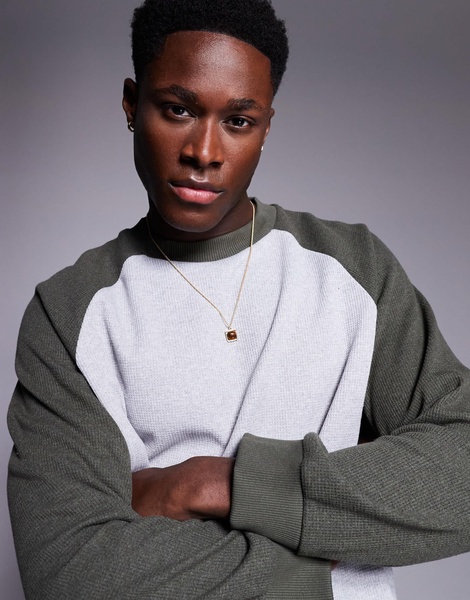 ASOS DESIGN oversized boxy waffle knit long sleeve raglan t-shirt in heather gray