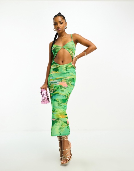 AFRM Keefa key hole midi dress in green