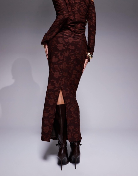 River Island floral devore midi skirt in brown - part of a set