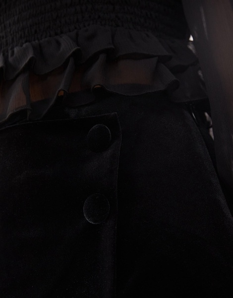 Miss Selfridge velvet wrap button detail skort in black