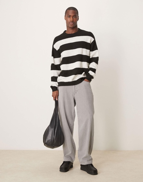 ASOS DESIGN oversized knit sweater in black and ecru stripe