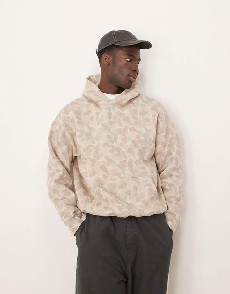 Abercrombie & Fitch Essentials hoodie in beige camo print