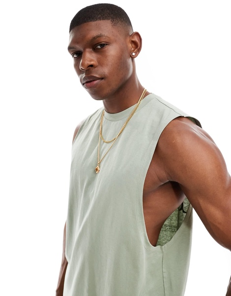 ASOS DESIGN relaxed tank in green with text back print