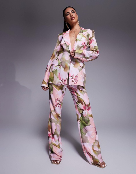 ASOS LUXE single breasted tailored suit blazer in pink floral print - part of a set