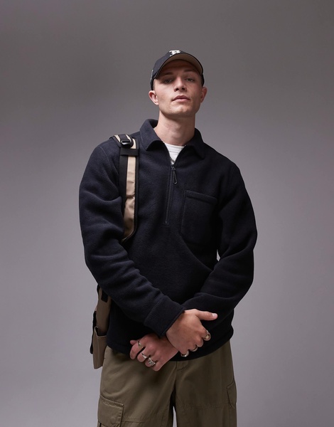 ARKET half zip fleece sweat in blue