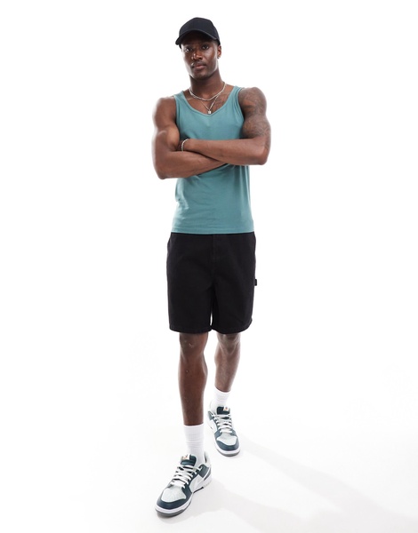 ASOS DESIGN 2 pack muscle fit tank tops in stone and mid green