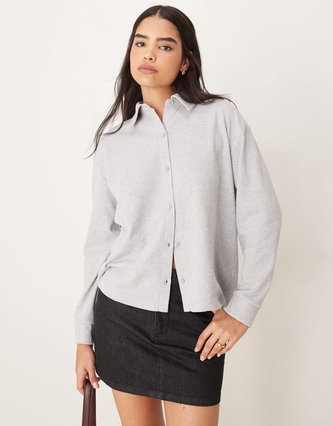 ASOS DESIGN oversized waffle knit shirt in gray