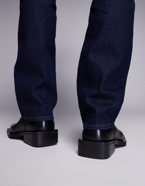 ASOS DESIGN heeled chelsea boots in black leather with square toe