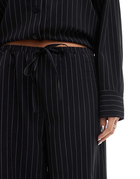 ASOS DESIGN tailored wide leg pinstripe pants in black