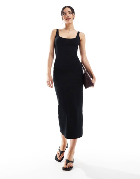 Bershka scoop neck midaxi dress in black