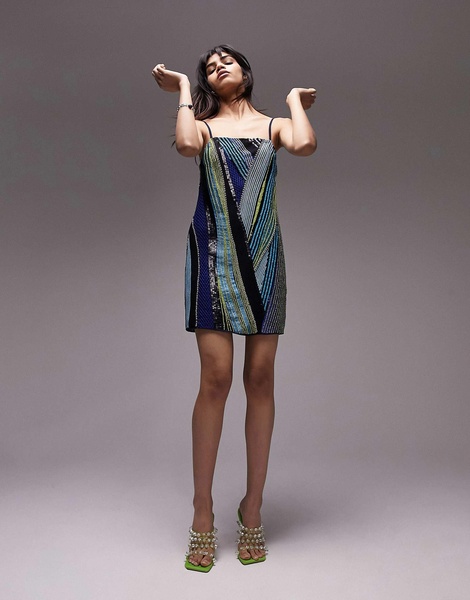 Topshop cami embellished mini dress in multi