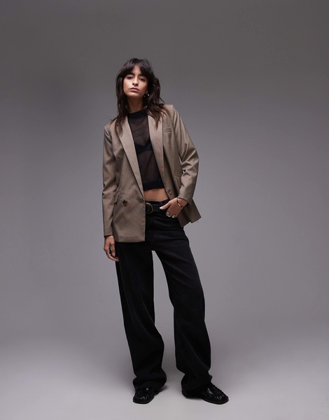 Mango oversized plaid blazer in brown