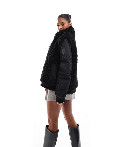 ASOS DESIGN borg patched hybrid bomber jacket in black