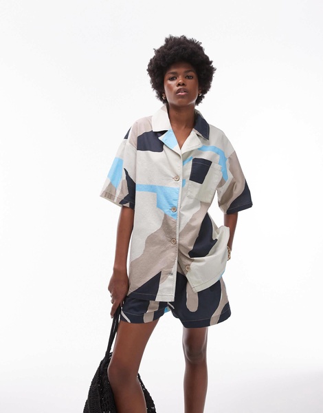 Topshop abstract printed short sleeve shirt in multi - part of a set