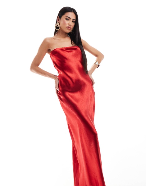 Aria Cove exclusive hammered satin bandeau open back maxi dress in red