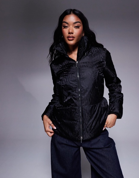 Armani Exchange padded coat with all over logo print in black