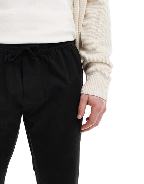 Brave Soul twill pants with elastic waist in black
