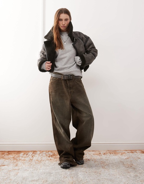 Reclaimed Vintage funnel neck balloon sleeve sweater in gray heather