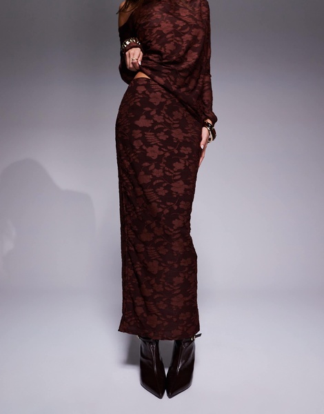 River Island floral devore midi skirt in brown - part of a set