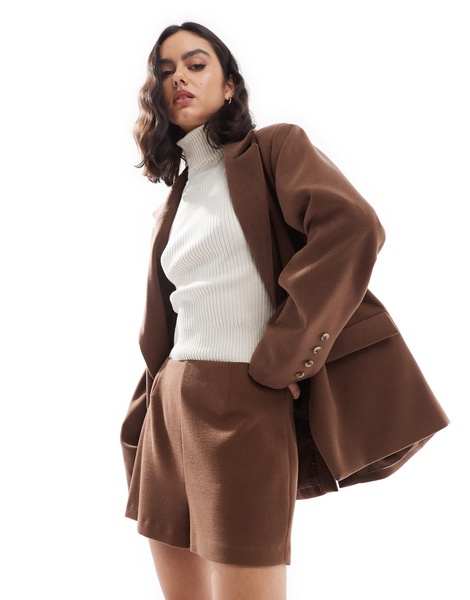 ASOS DESIGN wool look tailored shorts in chocolate
