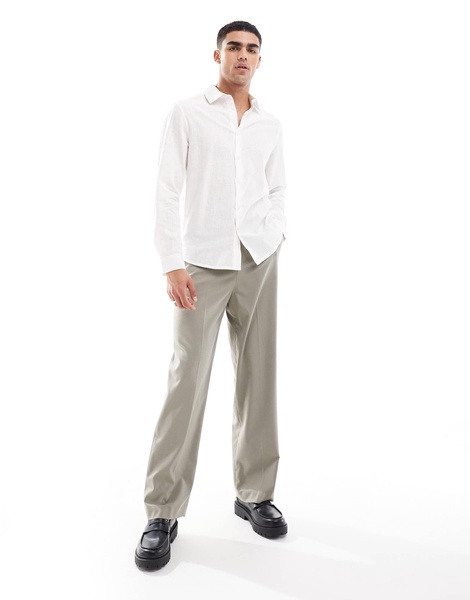 ASOS DESIGN linen mix regular fit dress shirt with penny collar in ecru
