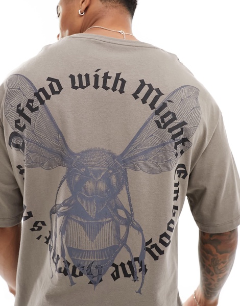 ADPT oversized T-shirt with bee back print in brown