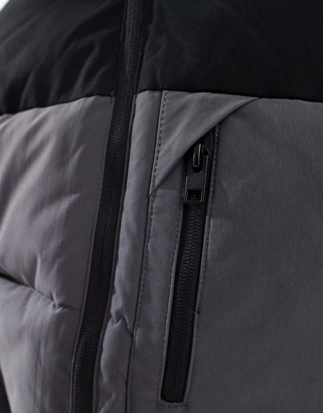 Jack & Jones color block puffer jacket in dark gray & black
